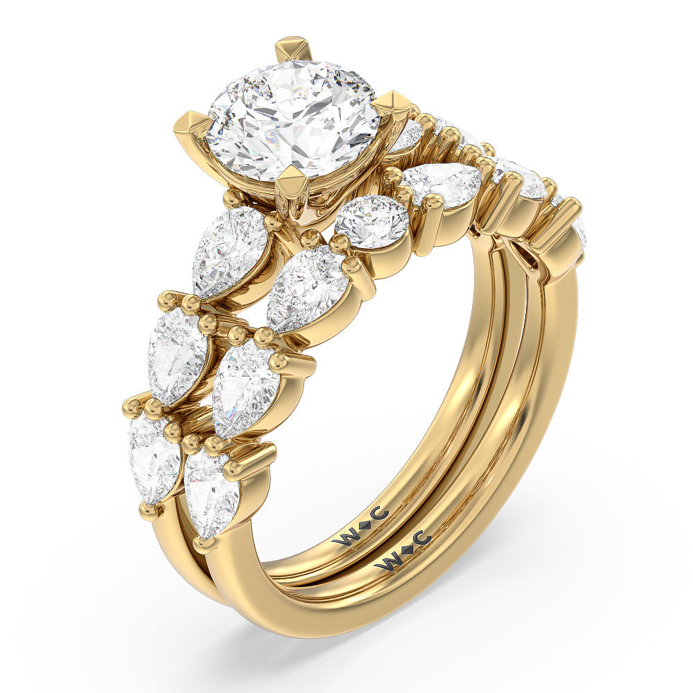 Glamorous Pear Side Stone Solitaire Diamond Wedding Band with 18KT Yellow Gold Cut Diamond in 14KT Yellow Gold view 3
