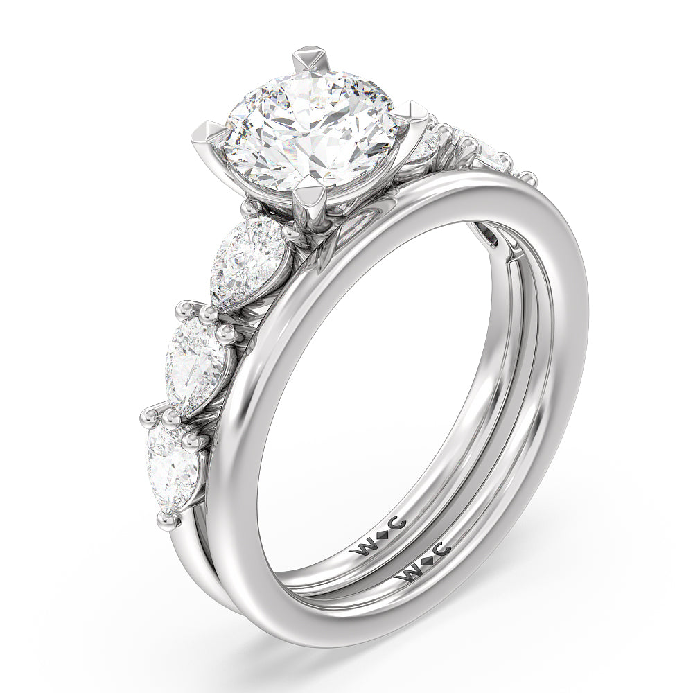 Glamorous Pear Side Stone Solitaire Wedding Band with Platinum Cut Diamond in 14KT Platinum view 3
