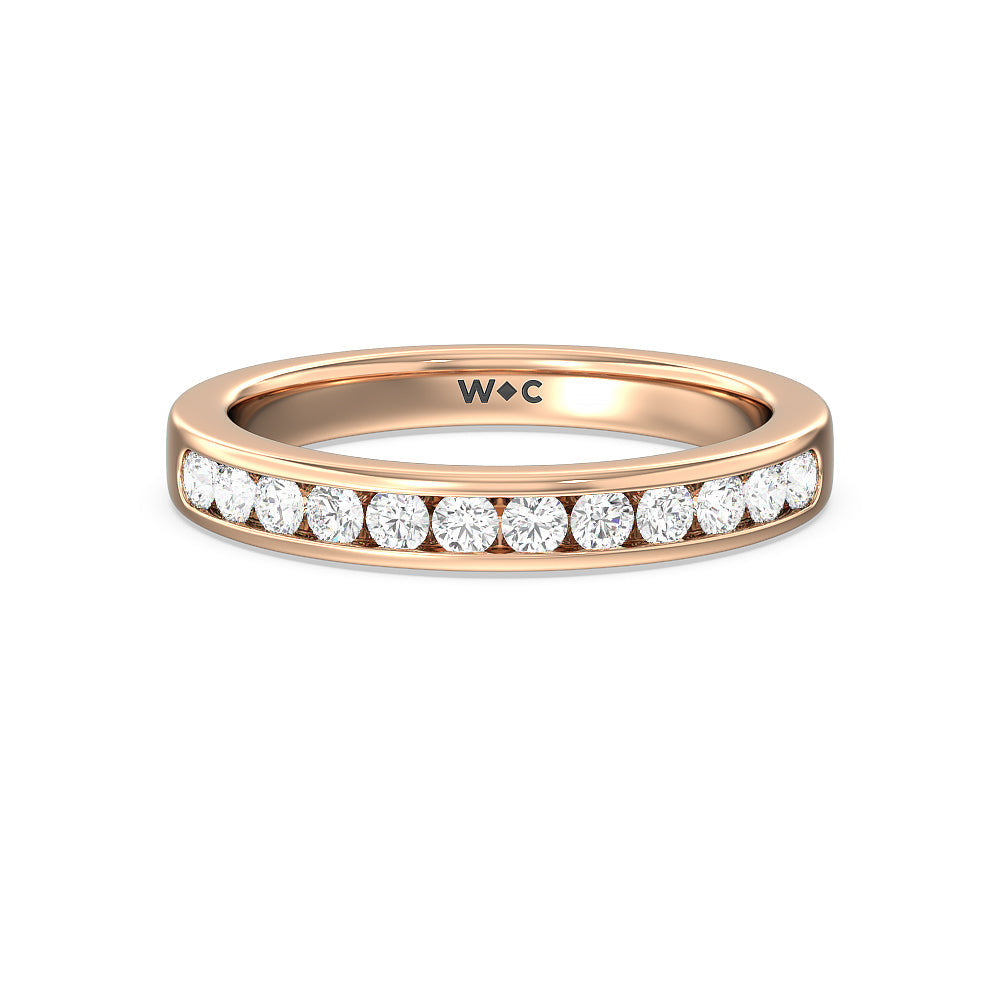 Six Prong Channel Set Solitaire Diamond Wedding Band with 18KT Rose Gold Cut Diamond in 14KT Rose Gold view 1
