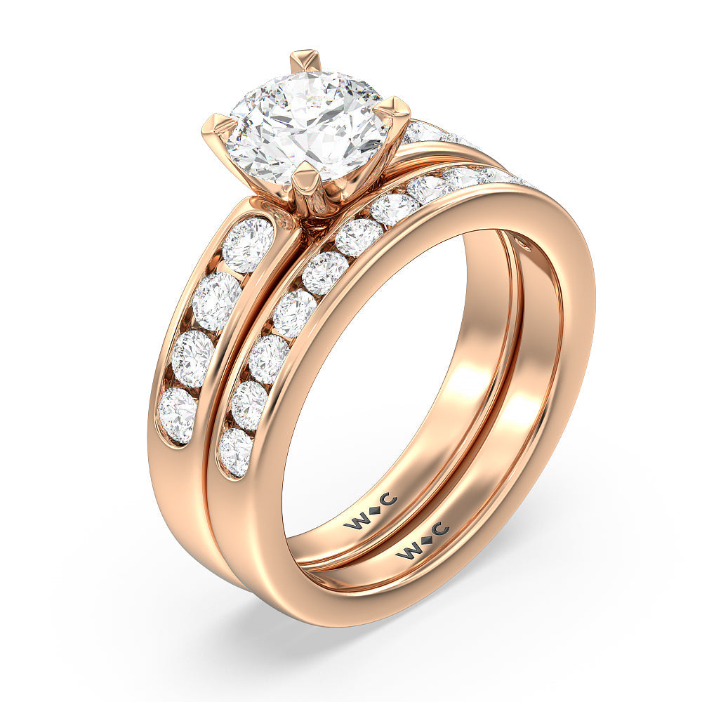 Six Prong Channel Set Solitaire Diamond Wedding Band with 18KT Rose Gold Cut Diamond in 14KT Rose Gold view 3
