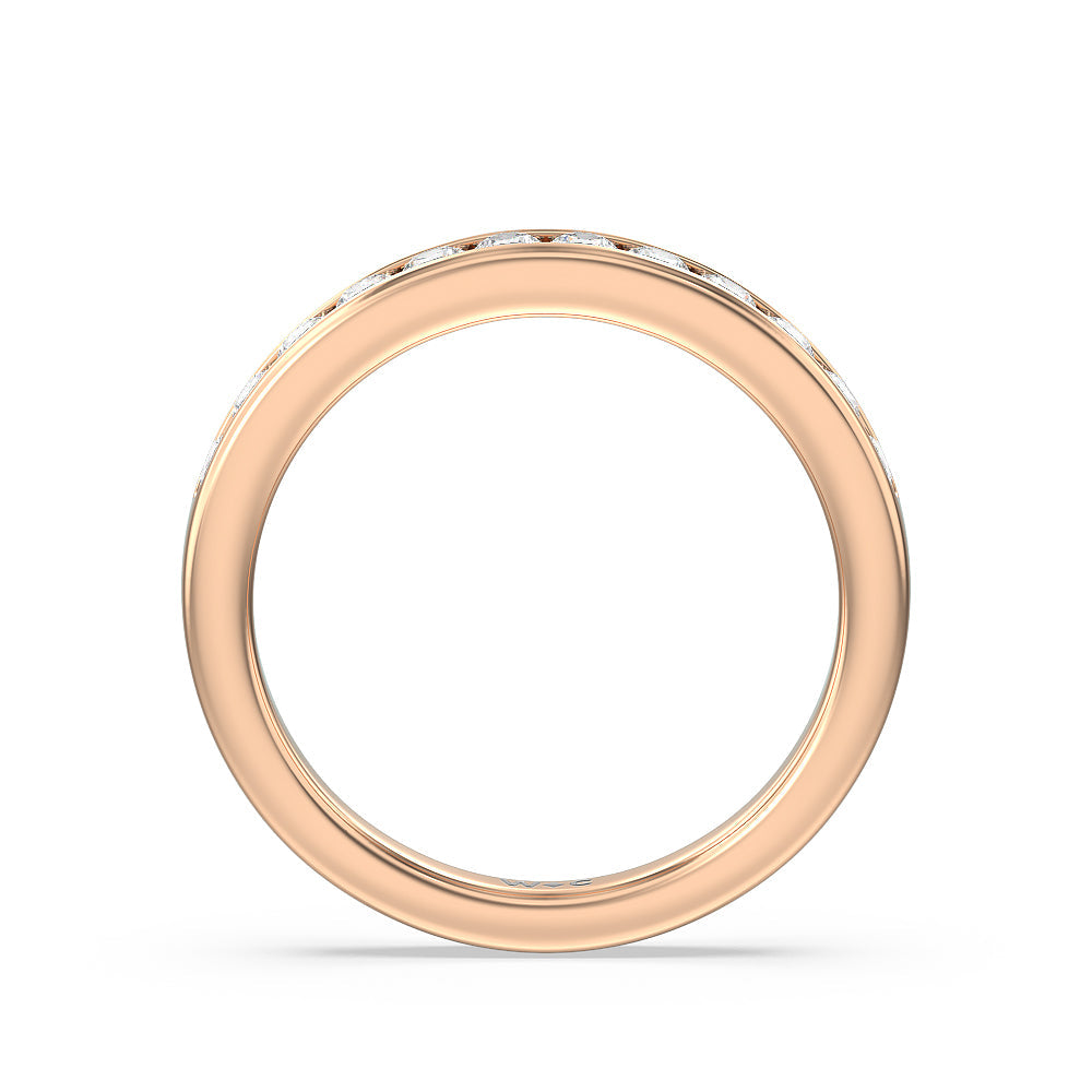 Six Prong Channel Set Solitaire Diamond Wedding Band with 18KT Rose Gold Cut Diamond in 14KT Rose Gold view 2
