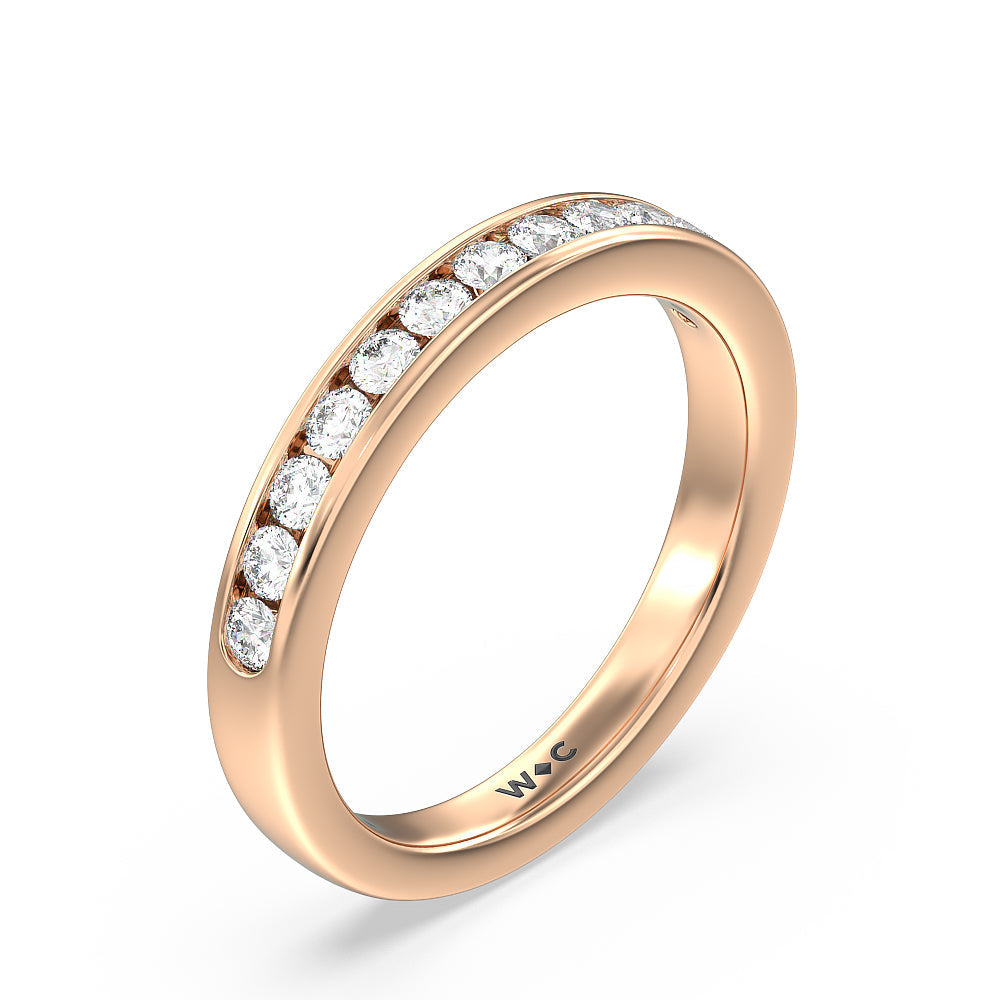 Six Prong Channel Set Solitaire Diamond Wedding Band with 18KT Rose Gold Cut Diamond in 14KT Rose Gold view 4
