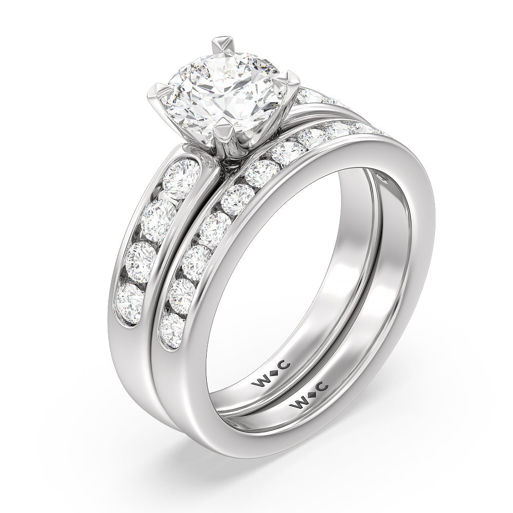 Six Prong Channel Set Solitaire Diamond Wedding Band with Platinum Cut Diamond in 14KT Platinum view 3
