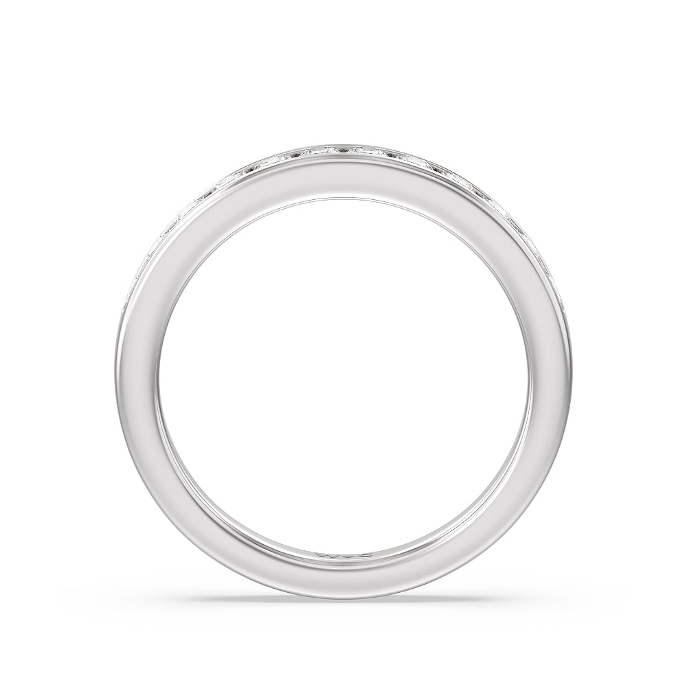 Six Prong Channel Set Solitaire Diamond Wedding Band with Platinum Cut Diamond in 14KT Platinum view 2
