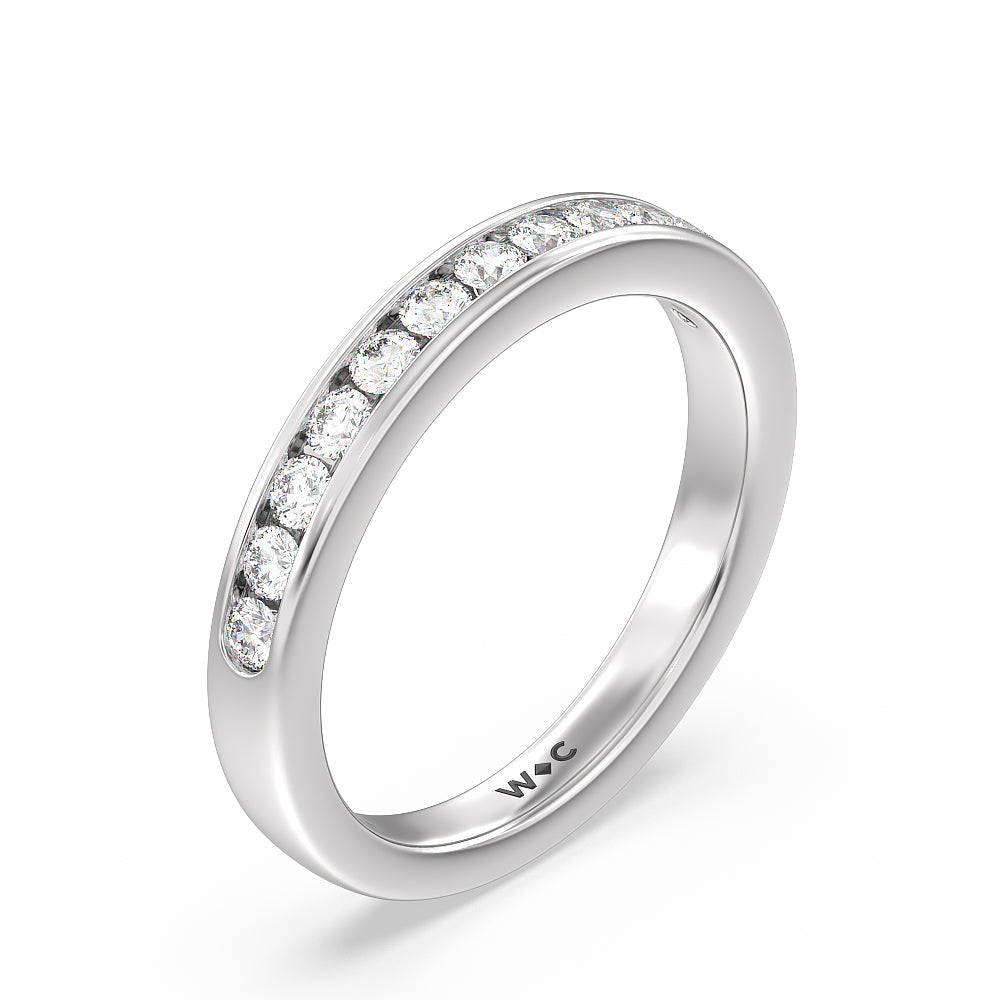 Six Prong Channel Set Solitaire Diamond Wedding Band with Platinum Cut Diamond in 14KT Platinum view 4
