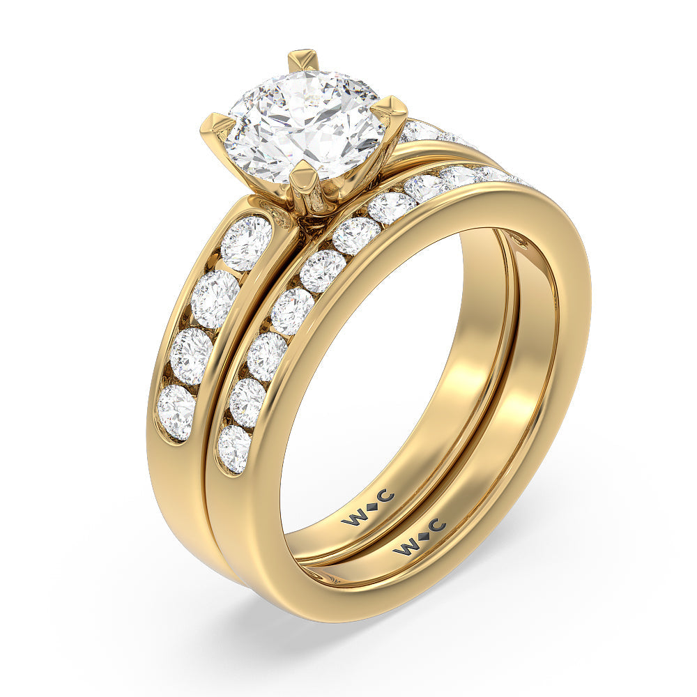 Six Prong Channel Set Solitaire Diamond Wedding Band with 18KT Yellow Gold Cut Diamond in 14KT Yellow Gold view 3
