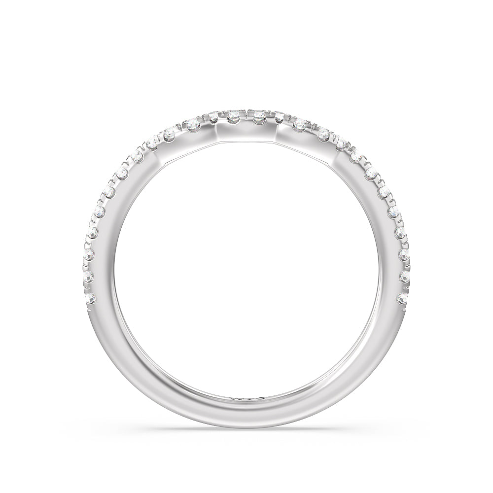 Pear Three Stone Pave Diamond Wedding Band with Platinum Cut Diamond in 14KT Platinum view 2
