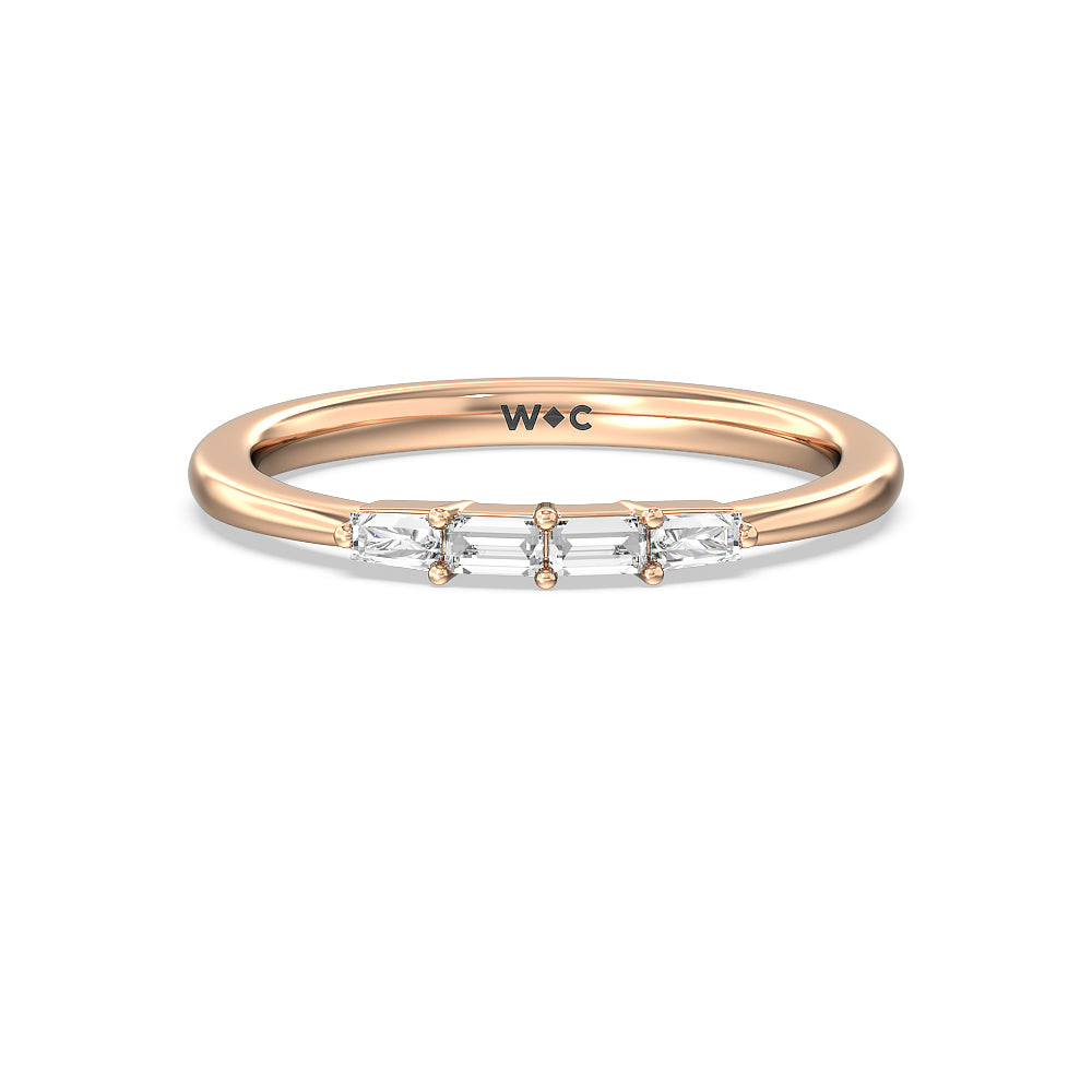 Baguette Side Stone Diamond Wedding Band with 18KT Rose Gold Cut Diamond in 14KT Rose Gold view 1
