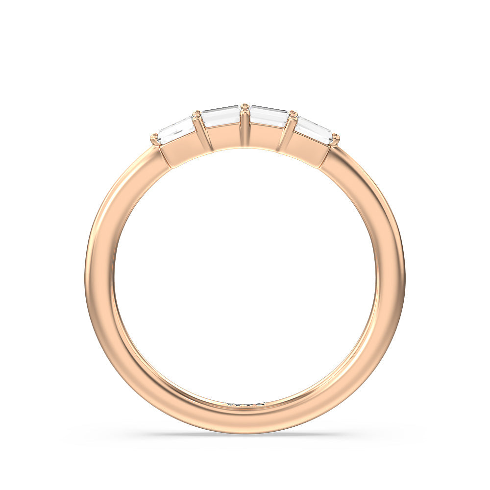 Baguette Side Stone Diamond Wedding Band with 18KT Rose Gold Cut Diamond in 14KT Rose Gold view 2
