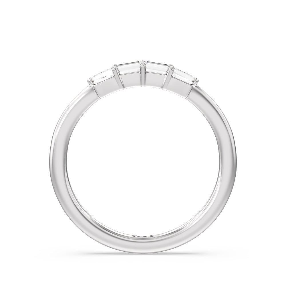 Baguette Side Stone Diamond Wedding Band with Platinum Cut Diamond in 14KT Platinum view 2
