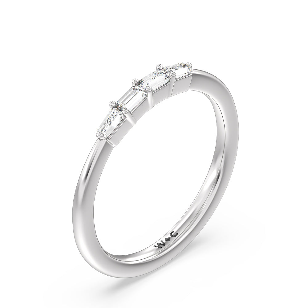 Baguette Side Stone Diamond Wedding Band with Platinum Cut Diamond in 14KT Platinum view 4
