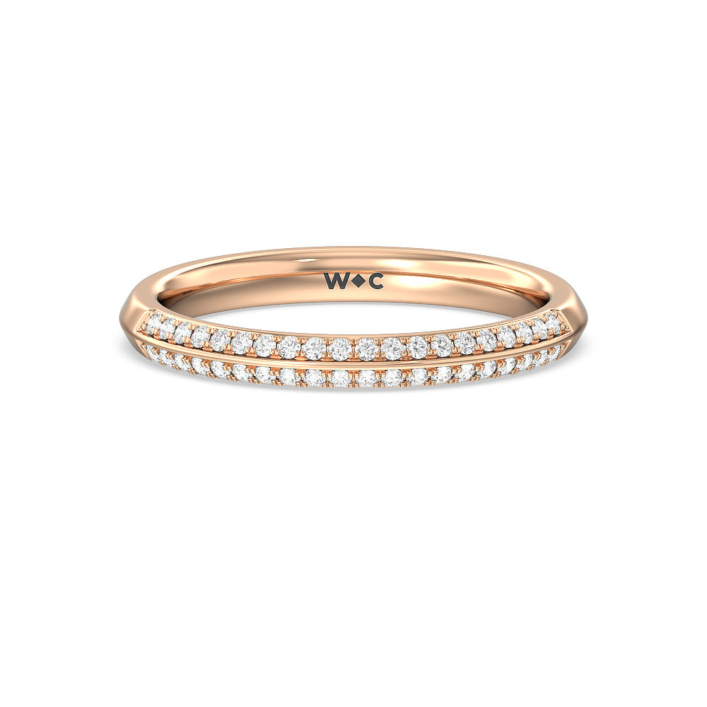 Knife Edge Pave & Side Stone Cathedral Diamond Wedding Band with 18KT Rose Gold Cut Diamond in 14KT Rose Gold view 1
