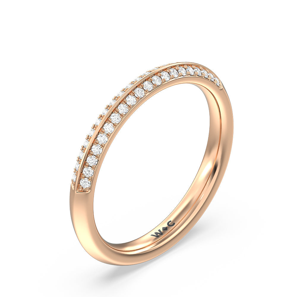 Knife Edge Pave & Side Stone Cathedral Diamond Wedding Band with 18KT Rose Gold Cut Diamond in 14KT Rose Gold view 4

