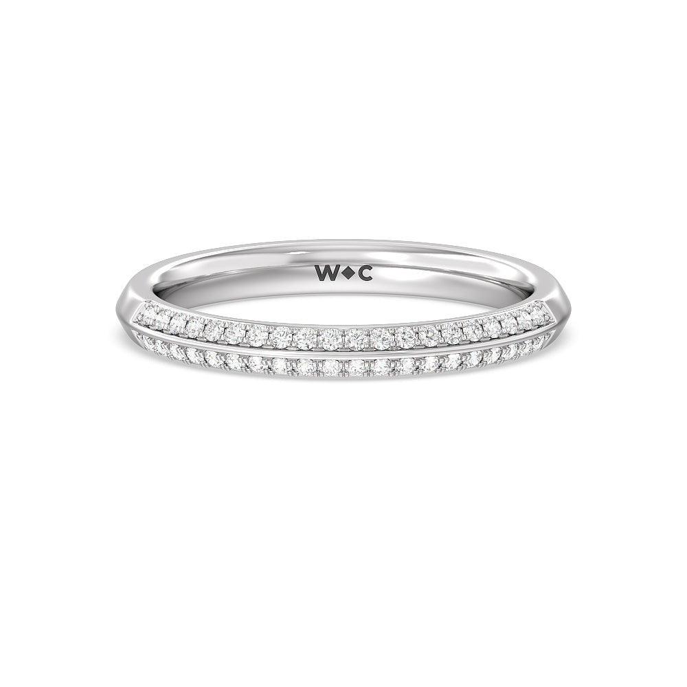 Knife Edge Pave & Side Stone Cathedral Diamond Wedding Band with Platinum Cut Diamond in 14KT Platinum view 1
