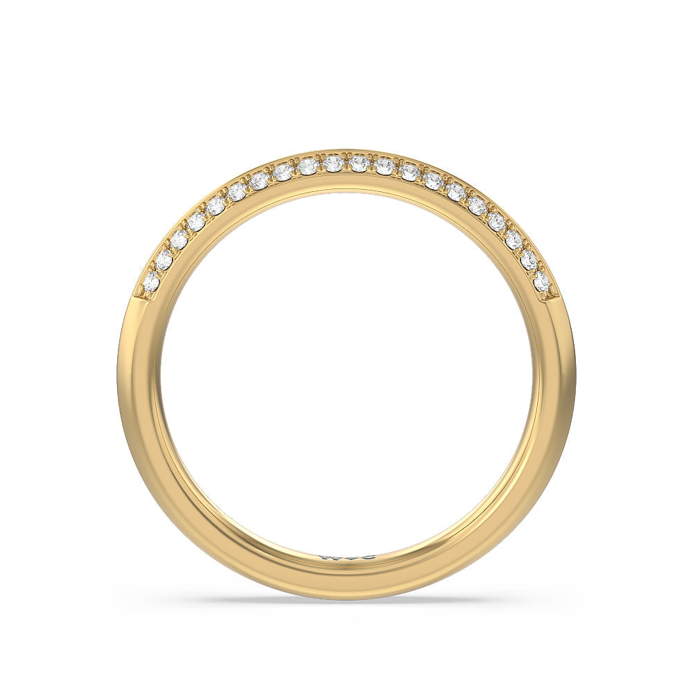 Knife Edge Pave & Side Stone Cathedral Diamond Wedding Band with 18KT Yellow Gold Cut Diamond in 14KT Yellow Gold view 2

