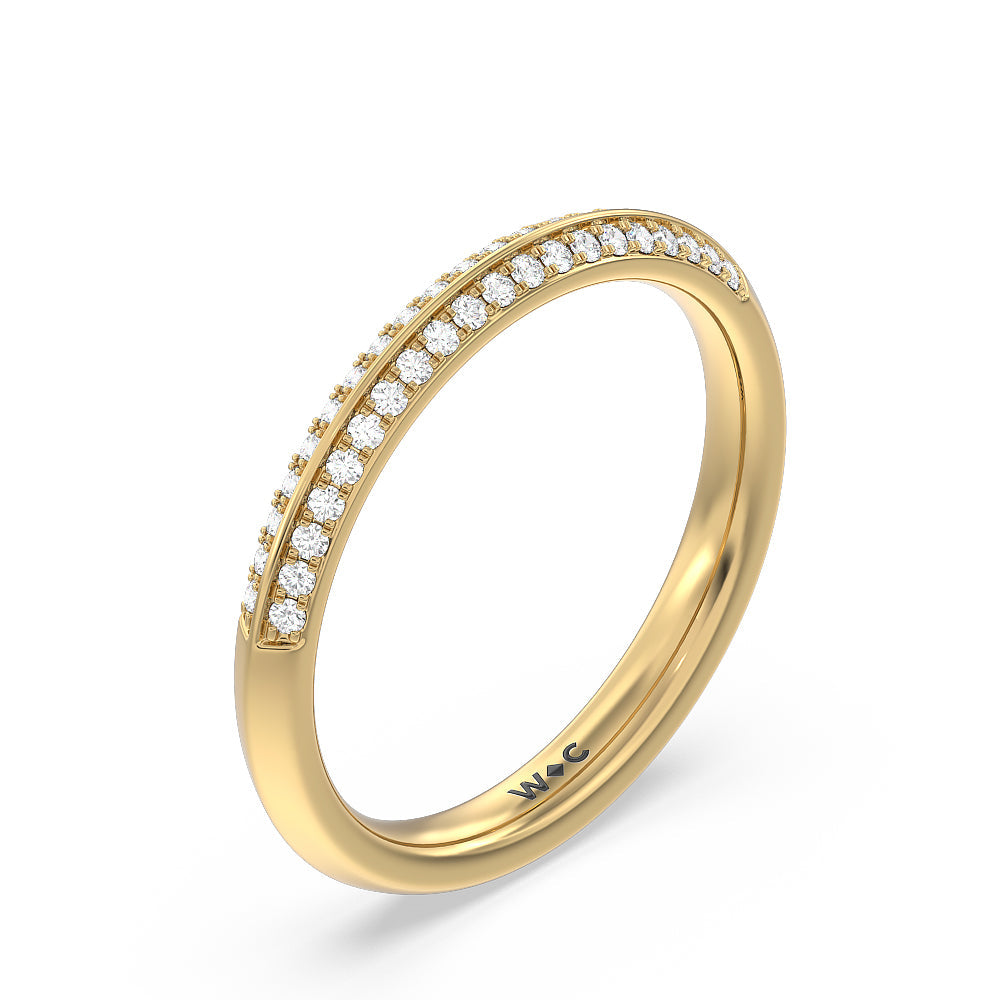Knife Edge Pave & Side Stone Cathedral Diamond Wedding Band with 18KT Yellow Gold Cut Diamond in 14KT Yellow Gold view 4
