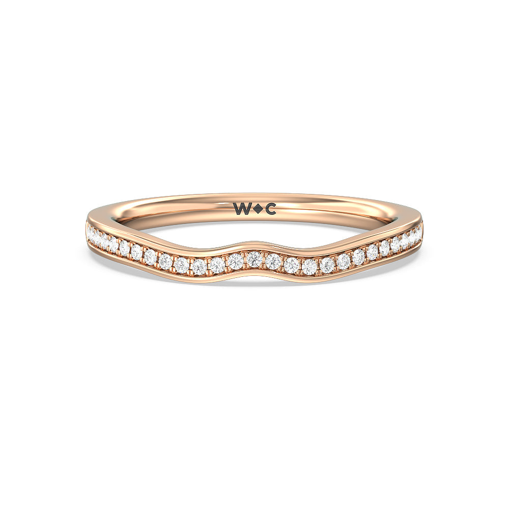 Three-Stone Pave Diamond Wedding Band with 18KT Rose Gold Cut Diamond in 14KT Rose Gold view 1
