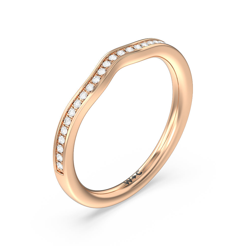 Three-Stone Pave Diamond Wedding Band with 18KT Rose Gold Cut Diamond in 14KT Rose Gold view 4
