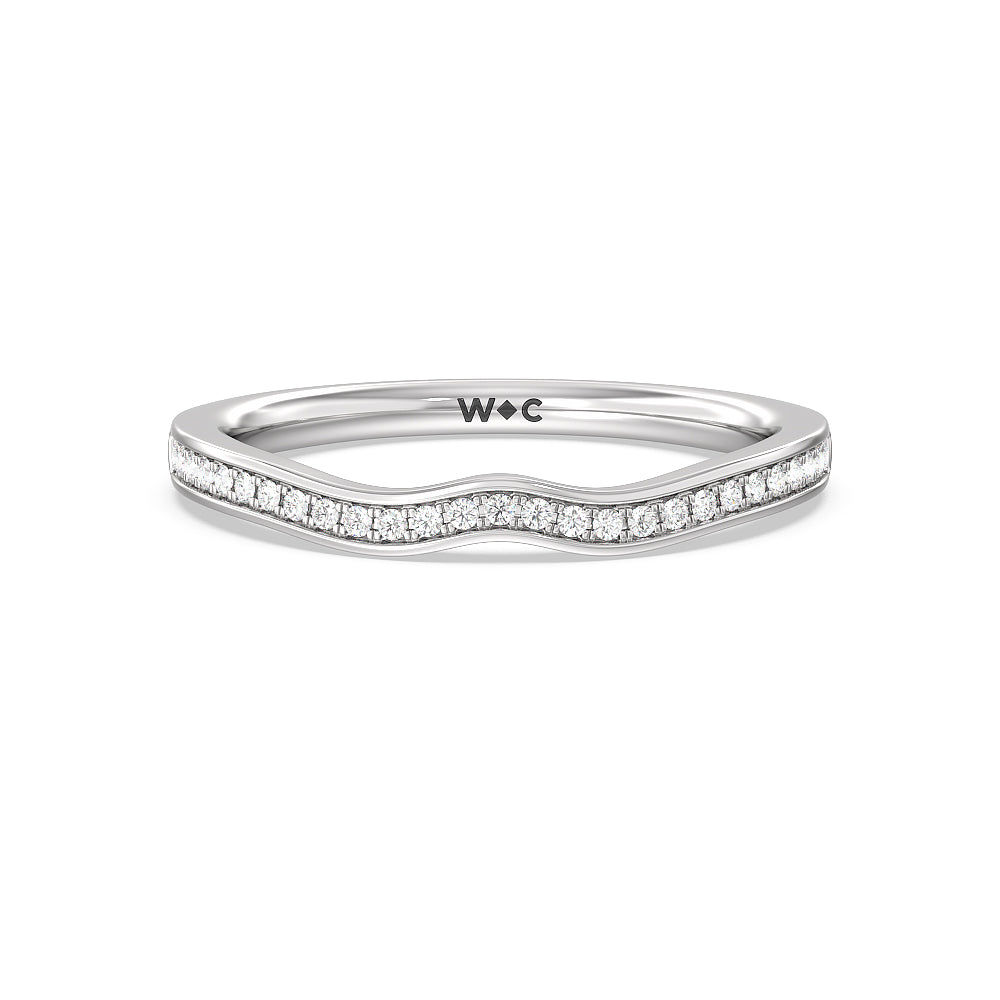 Three-Stone Pave Diamond Wedding Band with Platinum Cut Diamond in 14KT Platinum view 1
