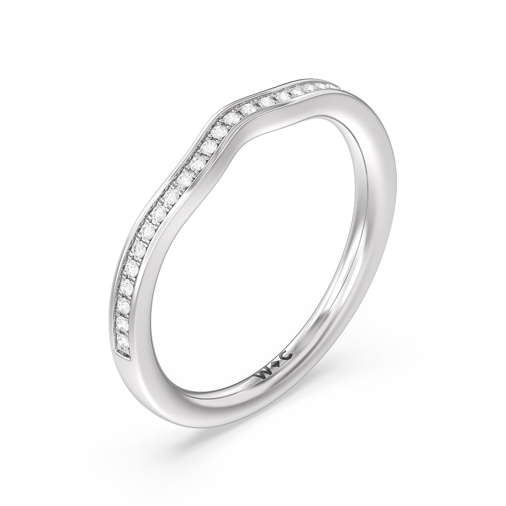 Three-Stone Pave Diamond Wedding Band with Platinum Cut Diamond in 14KT Platinum view 4
