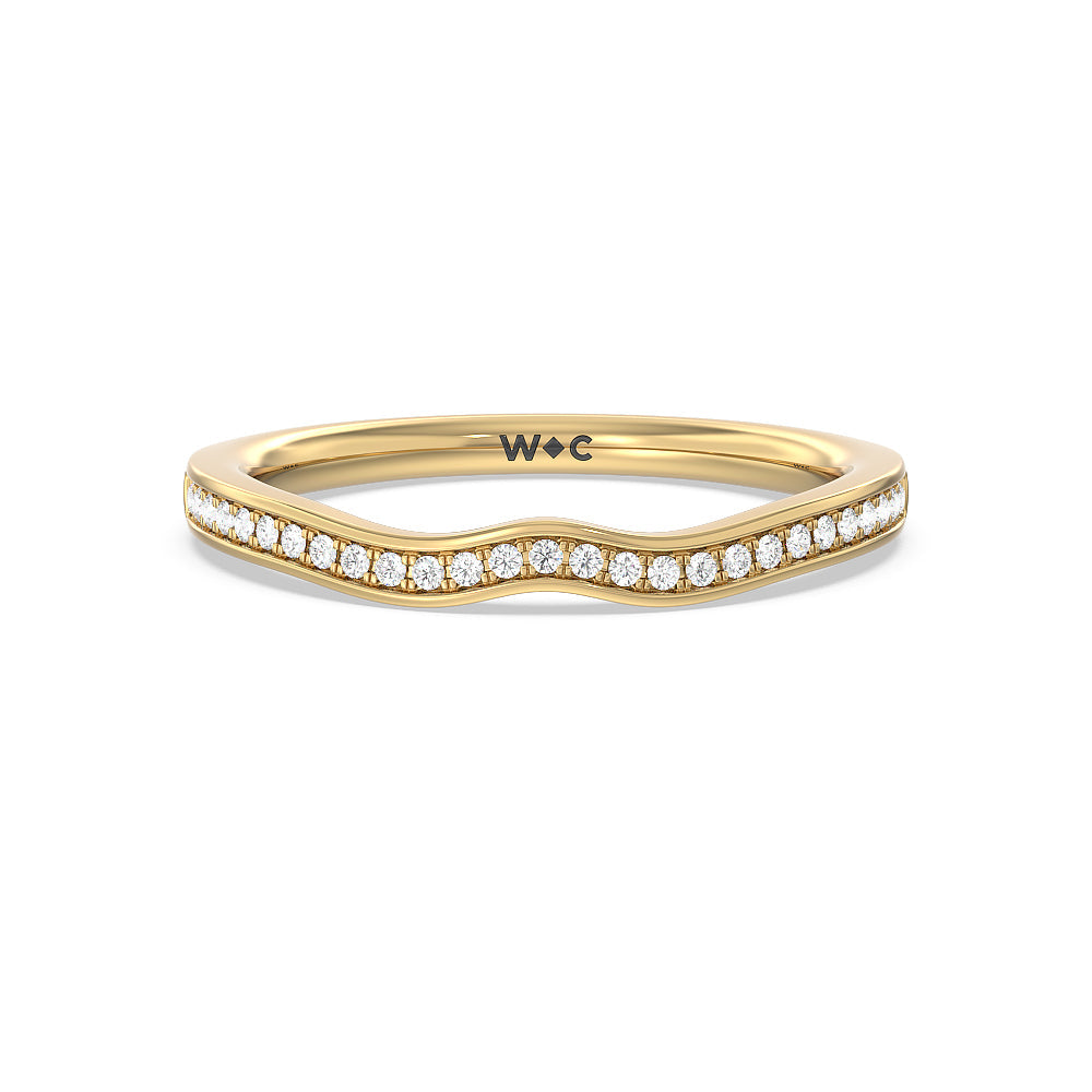 Three-Stone Pave Diamond Wedding Band with 18KT Yellow Gold Cut Diamond in 14KT Yellow Gold view 1
