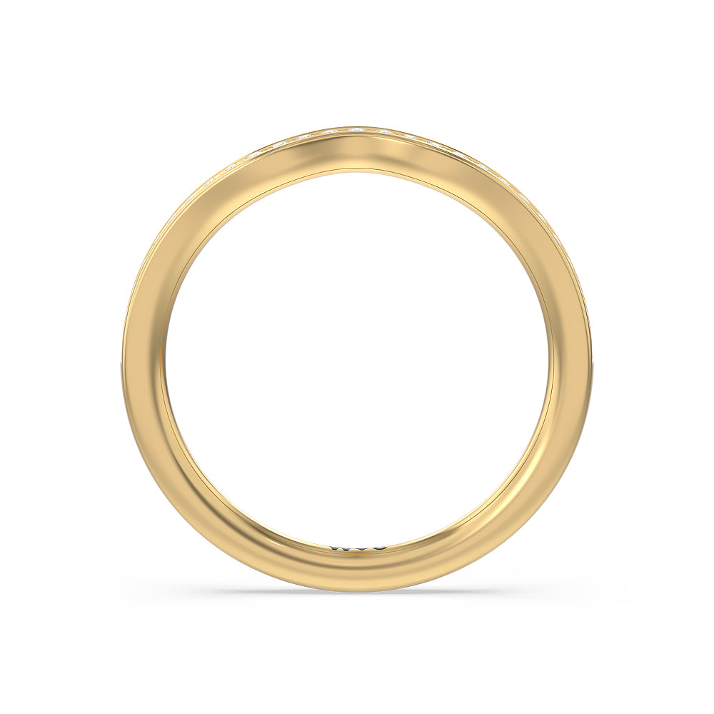 Three-Stone Pave Diamond Wedding Band with 18KT Yellow Gold Cut Diamond in 14KT Yellow Gold view 2
