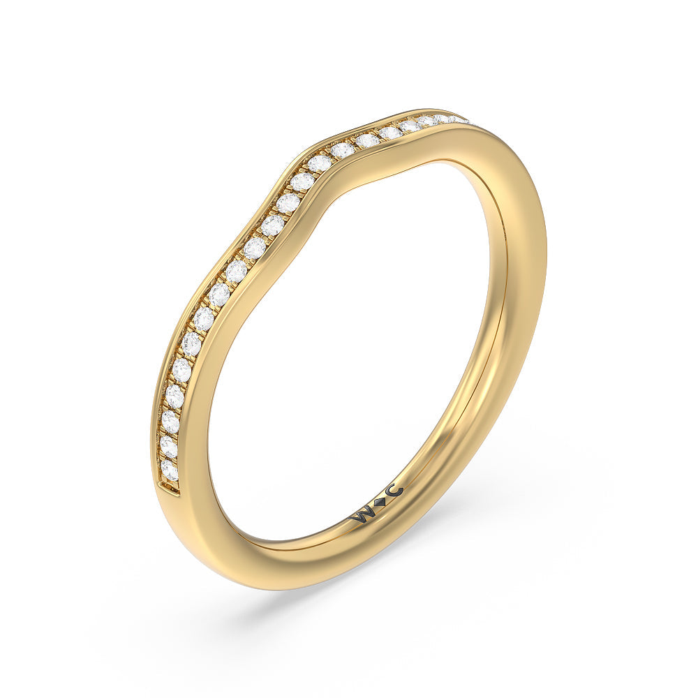 Three-Stone Pave Diamond Wedding Band with 18KT Yellow Gold Cut Diamond in 14KT Yellow Gold view 4
