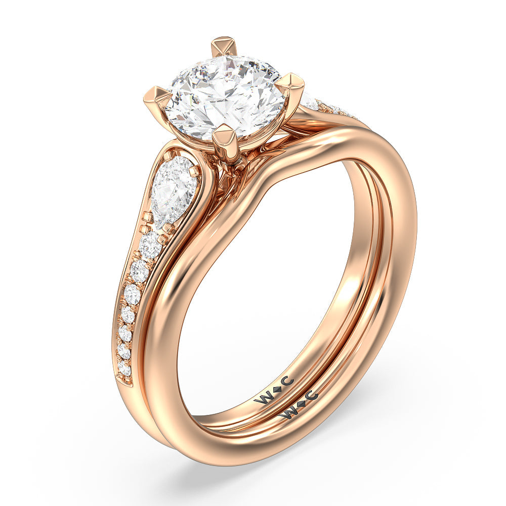 Three-Stone Pave Wedding Band with 18KT Rose Gold Cut Diamond in 14KT Rose Gold view 3
