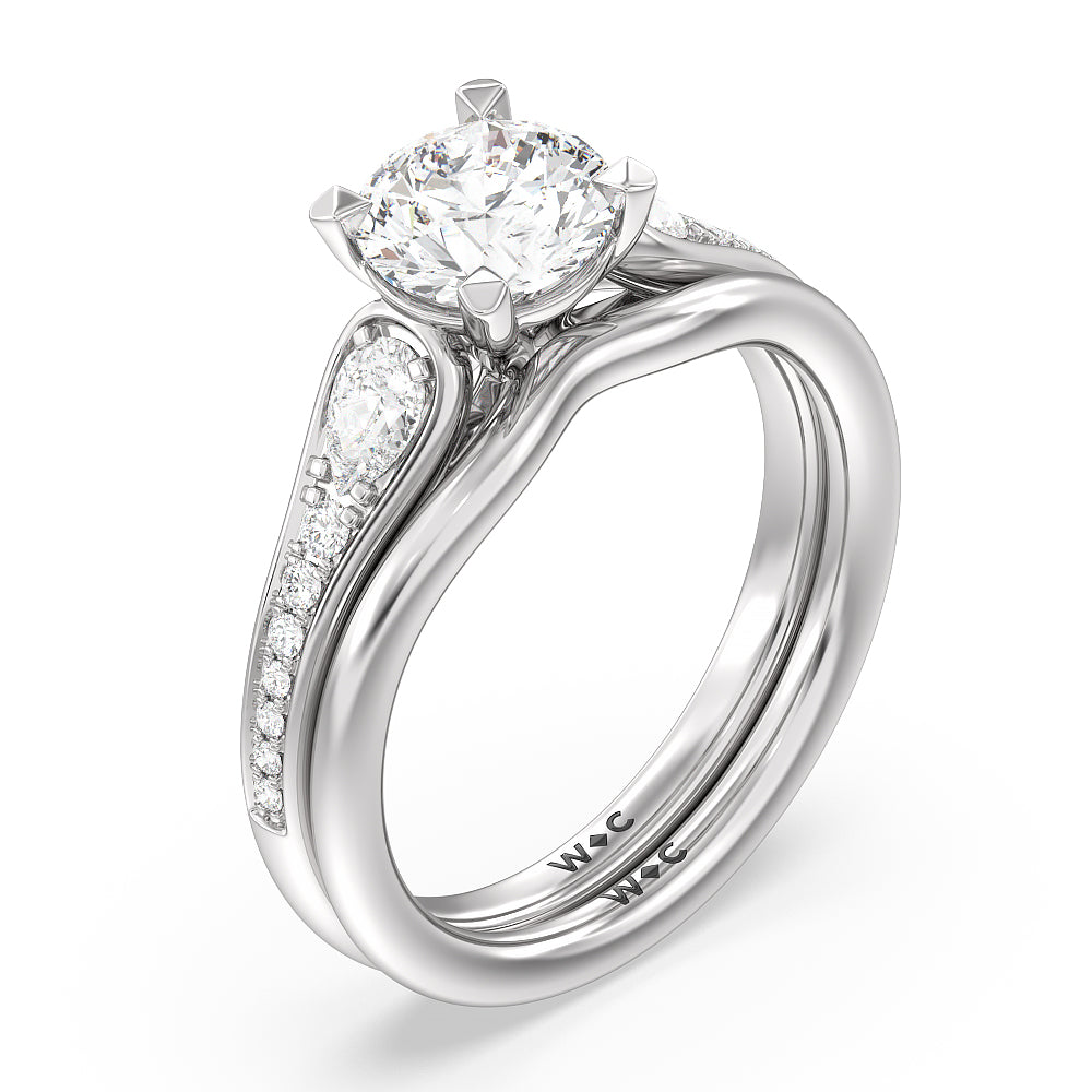 Three-Stone Pave Wedding Band with Platinum Cut Diamond in 14KT Platinum view 3
