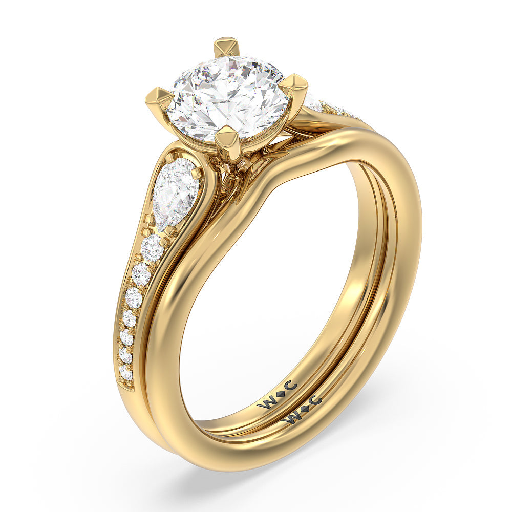 Three-Stone Pave Wedding Band with 18KT Yellow Gold Cut Diamond in 14KT Yellow Gold view 3
