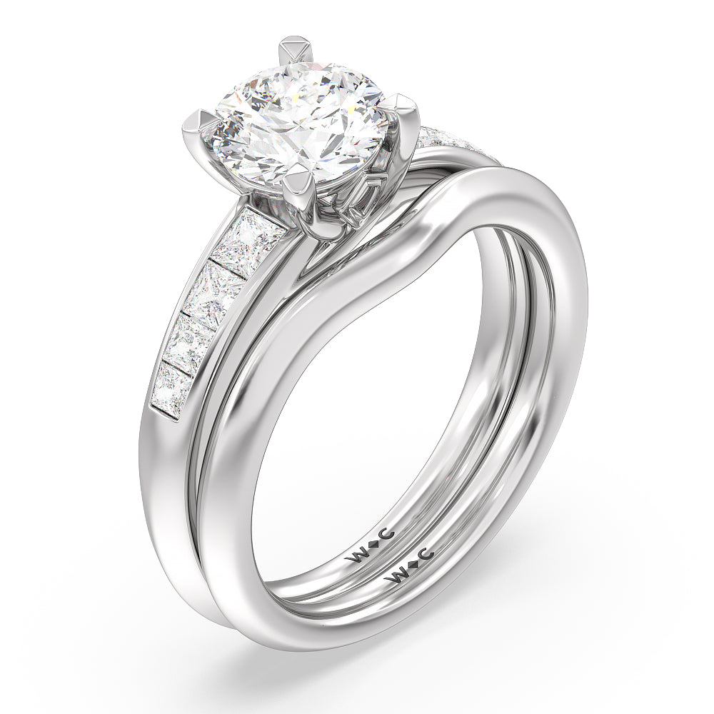 Classic Channel Set Princess Kite Basket Wedding Band with Platinum Cut Diamond in 14KT Platinum view 3
