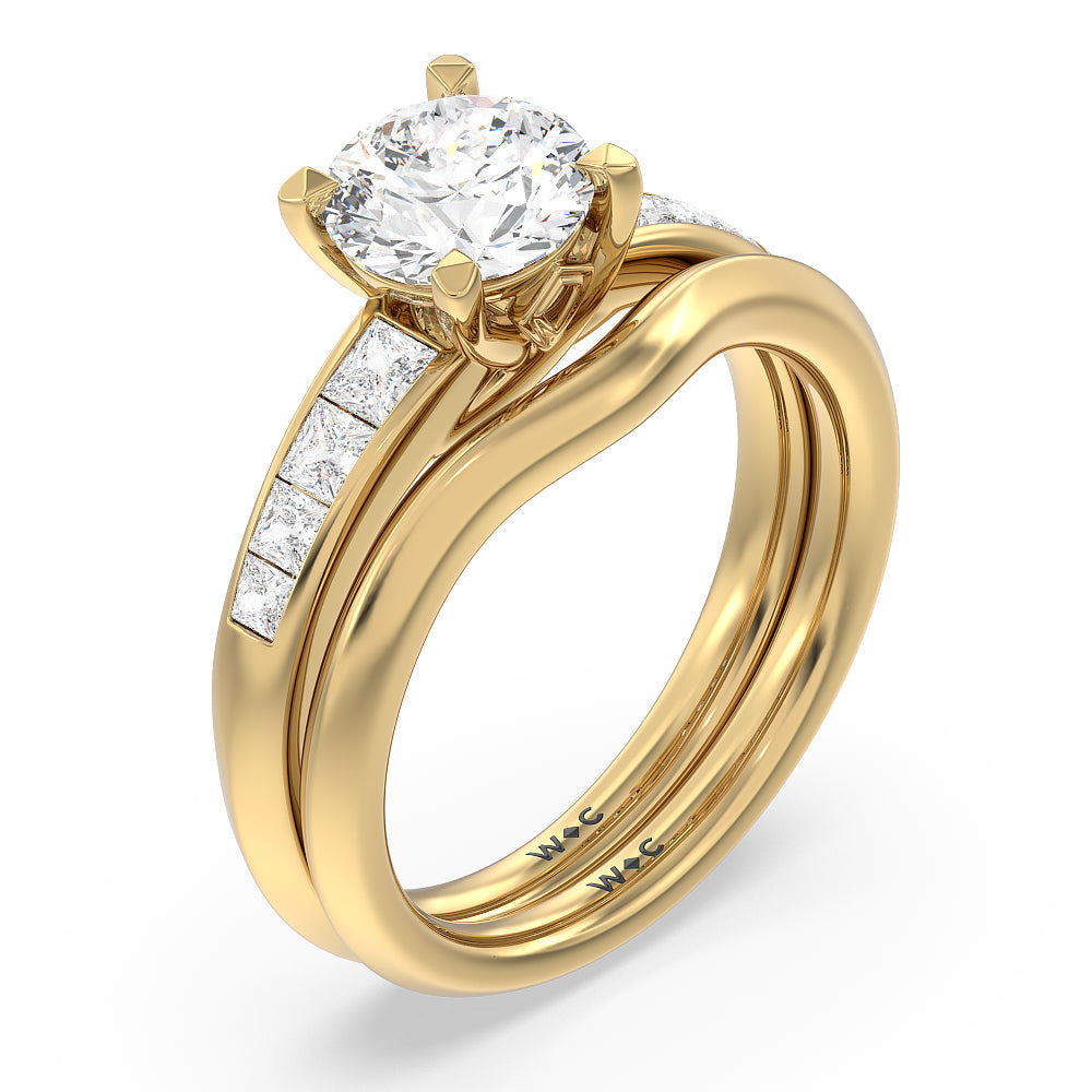 Classic Channel Set Princess Kite Basket Wedding Band with 18KT Yellow Gold Cut Diamond in 14KT Yellow Gold view 3
