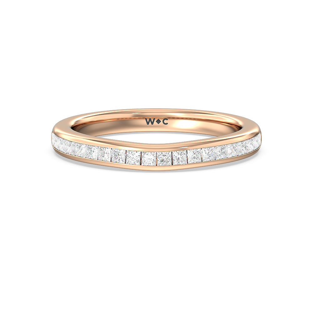 Classy Knot Basket Channel Set Princess Diamond Wedding Band with 18KT Rose Gold Cut Diamond in 14KT Rose Gold view 1
