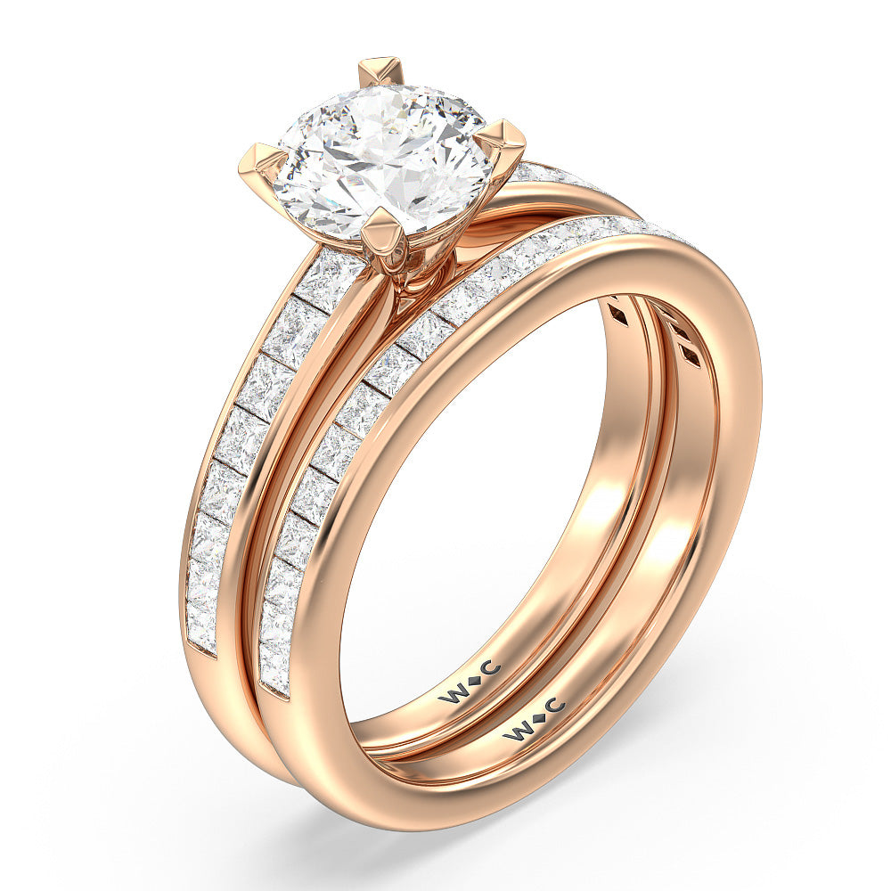 Classy Knot Basket Channel Set Princess Diamond Wedding Band with 18KT Rose Gold Cut Diamond in 14KT Rose Gold view 4
