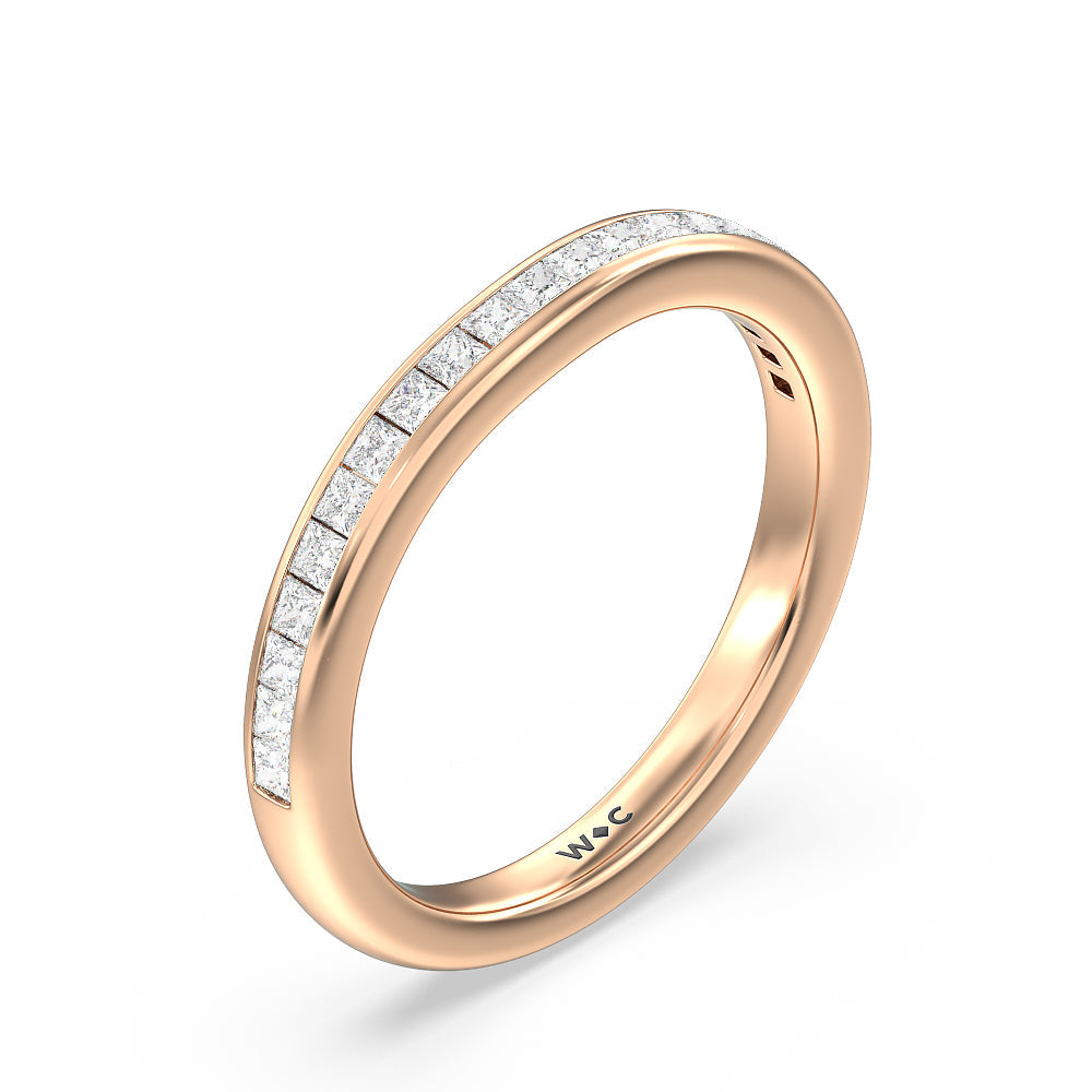 Classy Knot Basket Channel Set Princess Diamond Wedding Band with 18KT Rose Gold Cut Diamond in 14KT Rose Gold view 3
