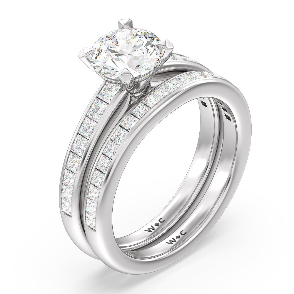 Classy Knot Basket Channel Set Princess Diamond Wedding Band with Platinum Cut Diamond in 14KT Platinum view 4

