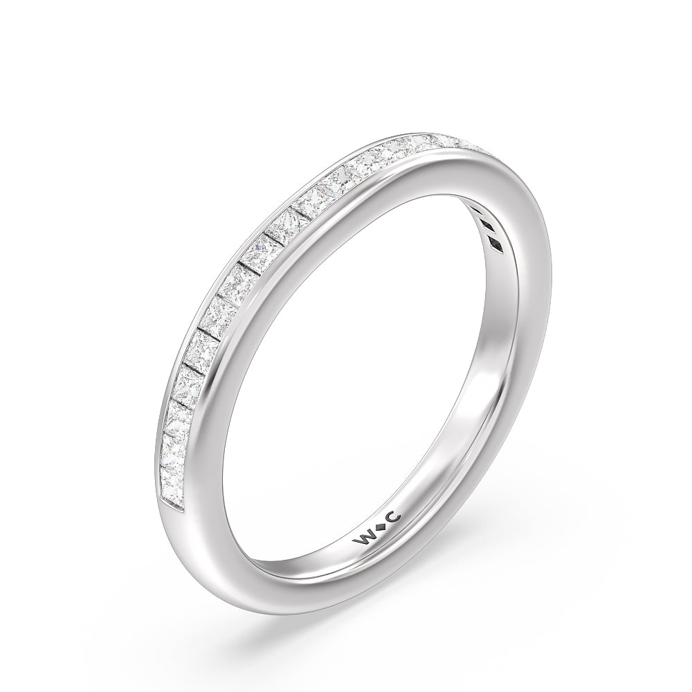 Classy Knot Basket Channel Set Princess Diamond Wedding Band with Platinum Cut Diamond in 14KT Platinum view 3
