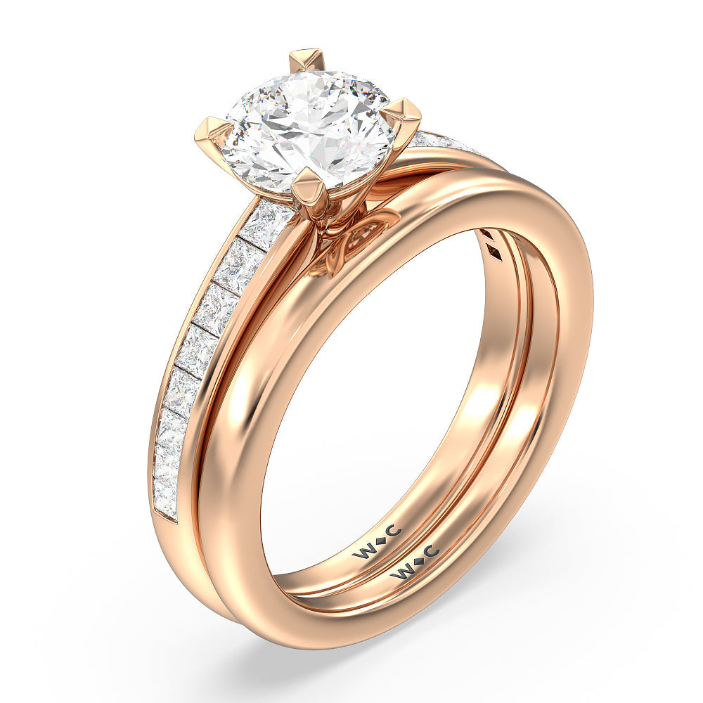 Classy Knot Basket Channel Set Princess Wedding Band with 18KT Rose Gold Cut Diamond in 14KT Rose Gold view 3
