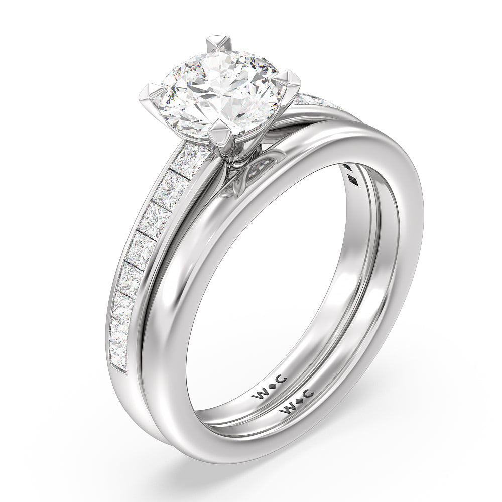 Classy Knot Basket Channel Set Princess Wedding Band with Platinum Cut Diamond in 14KT Platinum view 3
