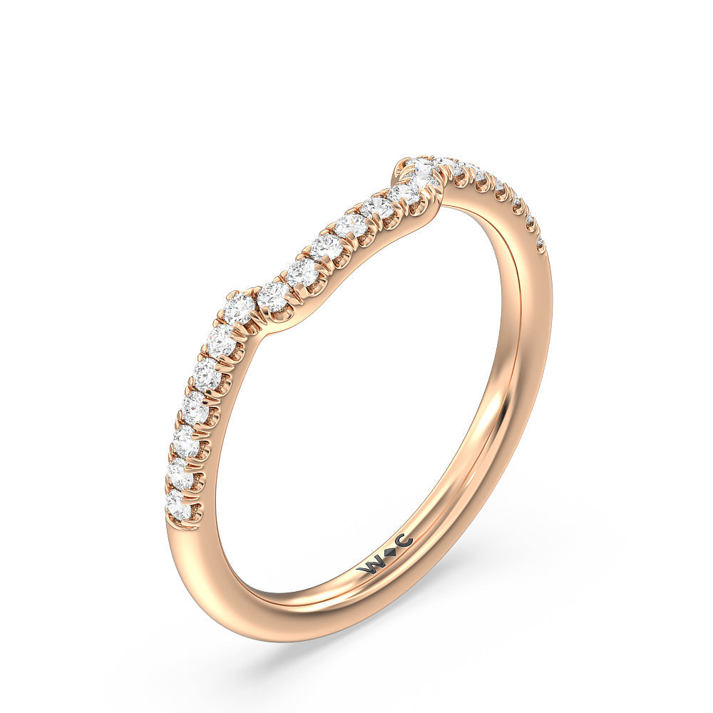 Kite Leaf Side Stone Diamond Wedding Band with 18KT Rose Gold Cut Diamond in 14KT Rose Gold view 4
