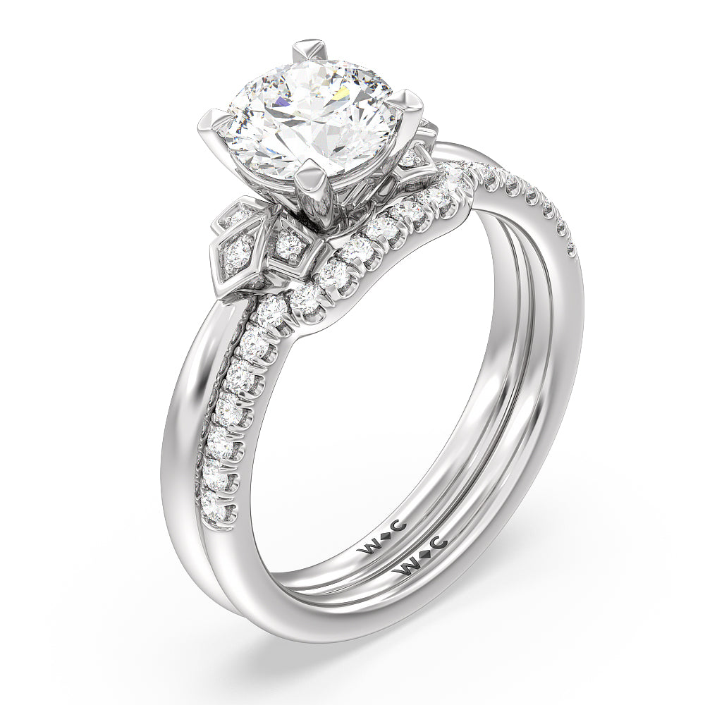Kite Leaf Side Stone Diamond Wedding Band with Platinum Cut Diamond in 14KT Platinum view 3
