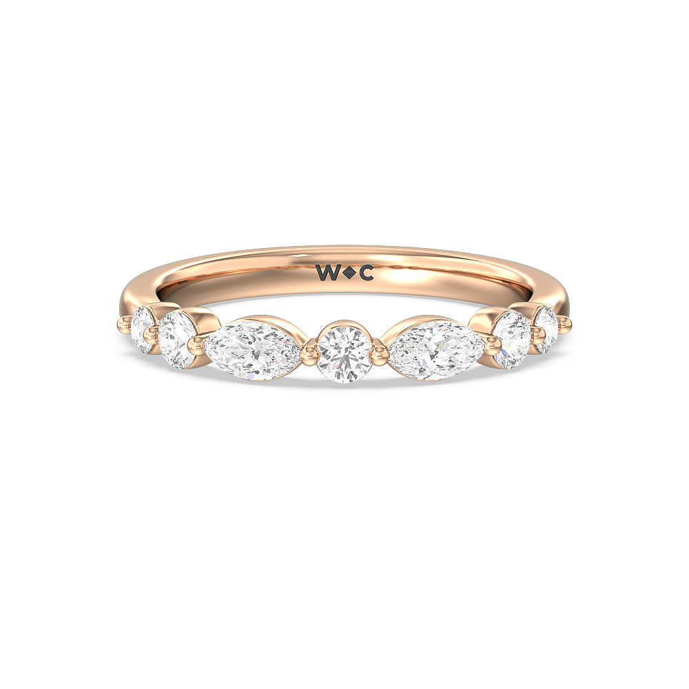 Glamorous Fancy Side Stones Catherdral Diamond Wedding Band with 18KT Rose Gold Cut Diamond in 14KT Rose Gold view 1
