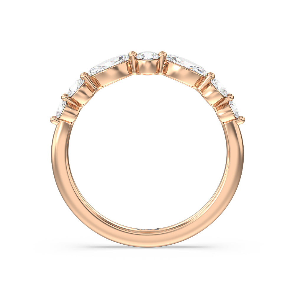 Glamorous Fancy Side Stones Catherdral Diamond Wedding Band with 18KT Rose Gold Cut Diamond in 14KT Rose Gold view 2
