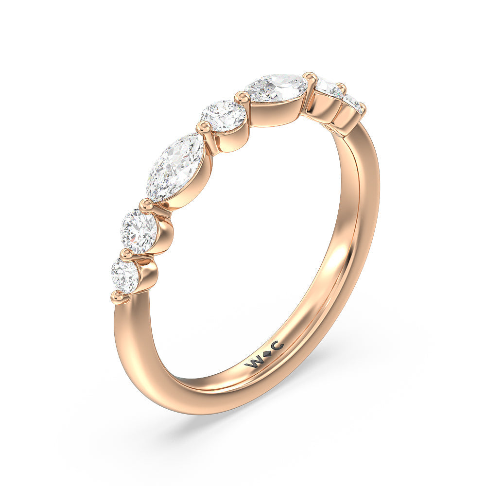 Glamorous Fancy Side Stones Catherdral Diamond Wedding Band with 18KT Rose Gold Cut Diamond in 14KT Rose Gold view 4
