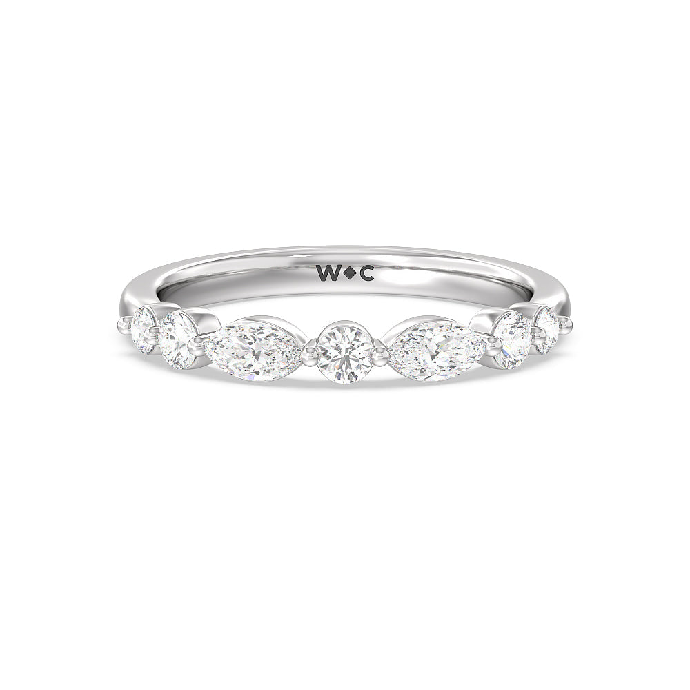 Glamorous Fancy Side Stones Catherdral Diamond Wedding Band with Platinum Cut Diamond in 14KT Platinum view 1
