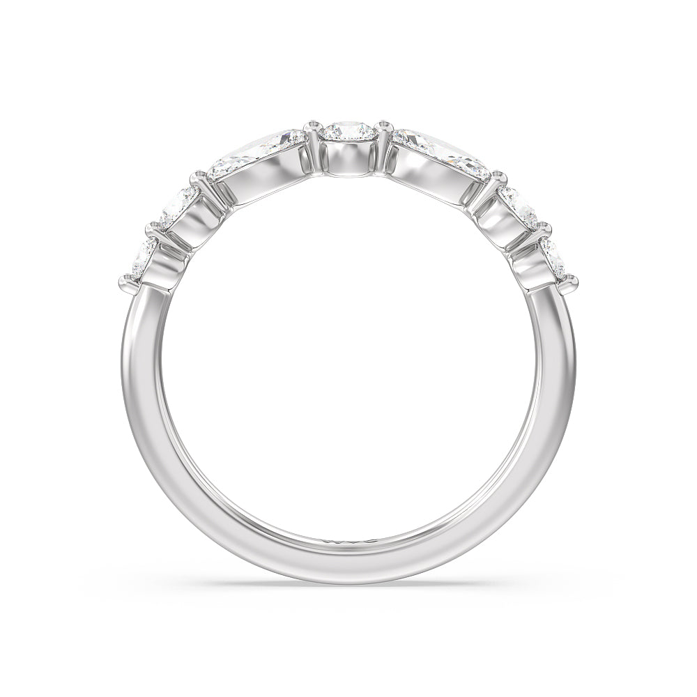 Glamorous Fancy Side Stones Catherdral Diamond Wedding Band with Platinum Cut Diamond in 14KT Platinum view 2
