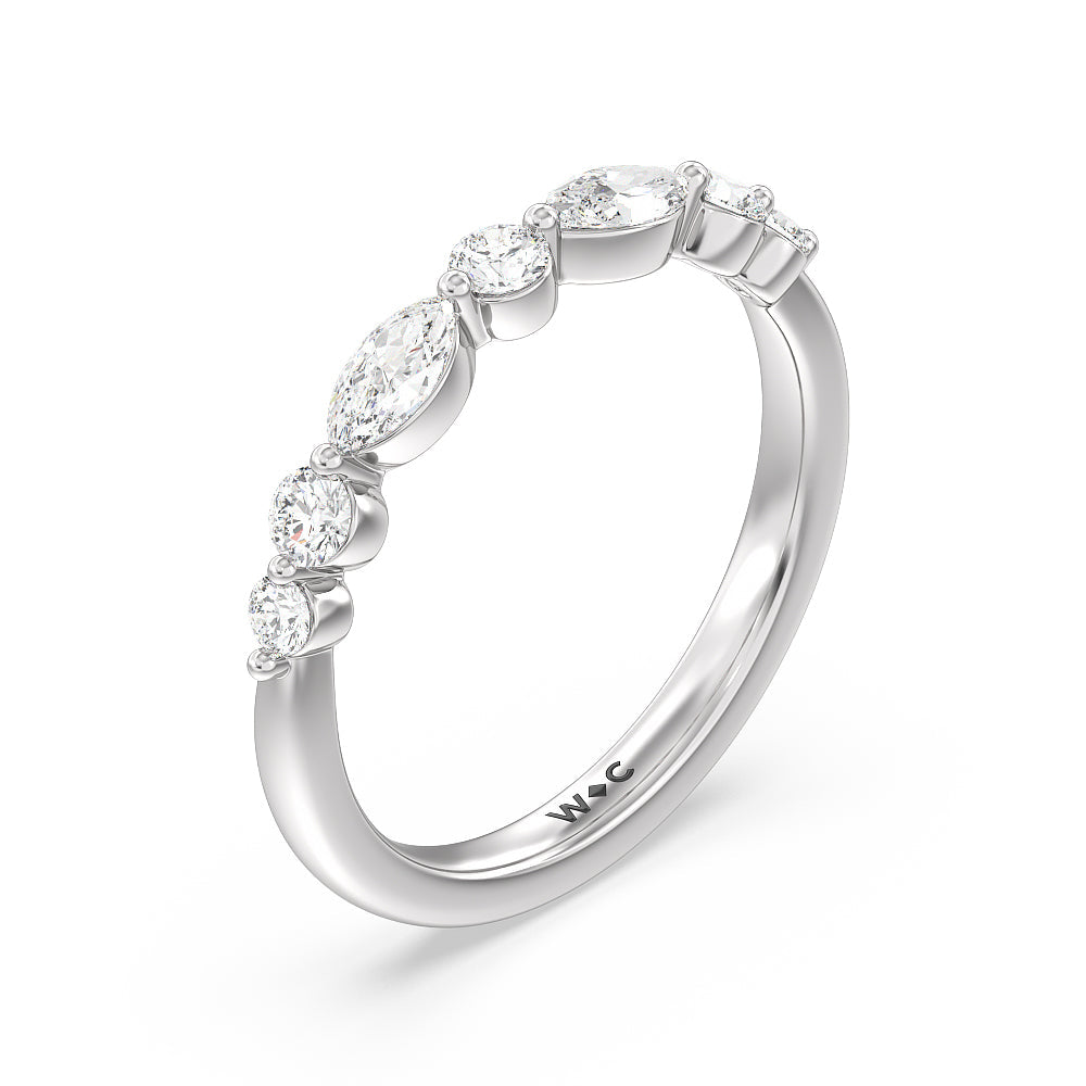 Glamorous Fancy Side Stones Catherdral Diamond Wedding Band with Platinum Cut Diamond in 14KT Platinum view 4
