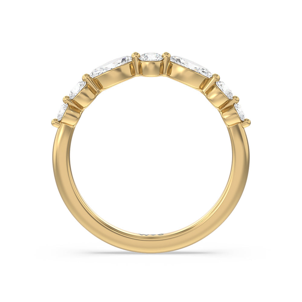 Glamorous Fancy Side Stones Catherdral Diamond Wedding Band with 18KT Yellow Gold Cut Diamond in 14KT Yellow Gold view 2
