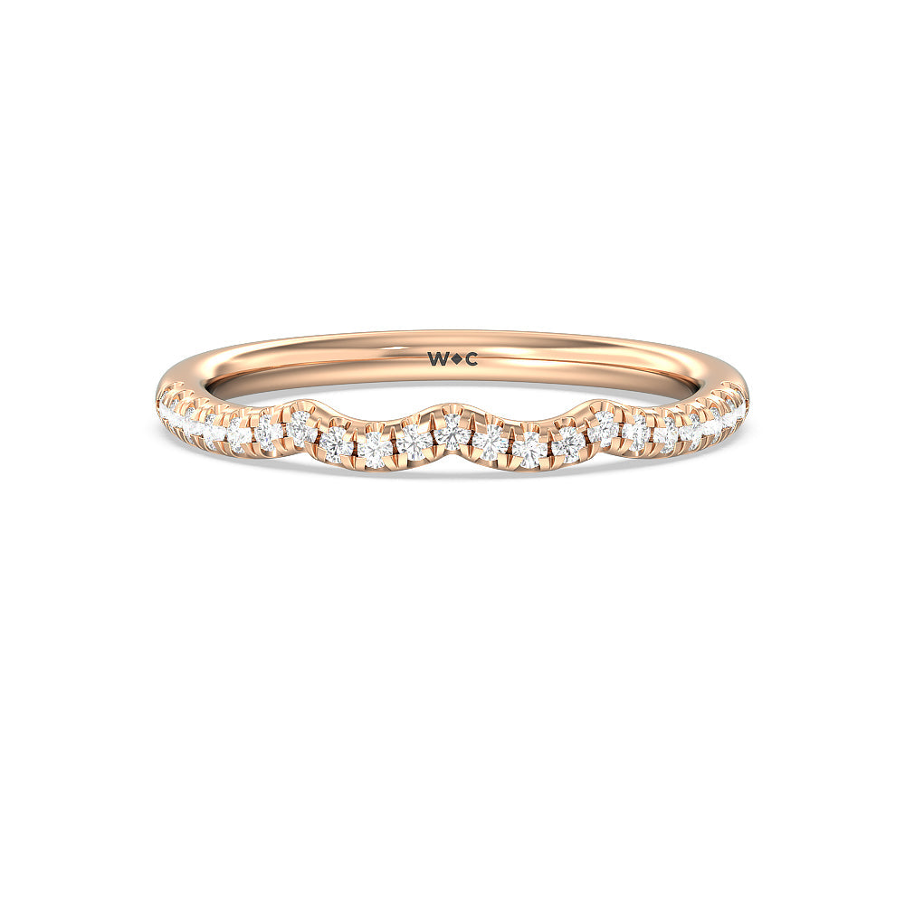 Vintage Six Prong Side Stone Diamond Wedding Band with 18KT Rose Gold Cut Diamond in 14KT Rose Gold view 1
