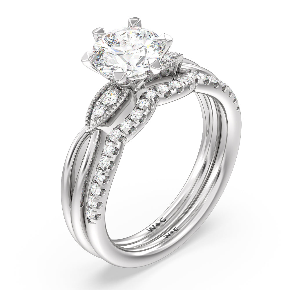 Vintage Six Prong Side Stone Diamond Wedding Band with Platinum Cut Diamond in 14KT Platinum view 3
